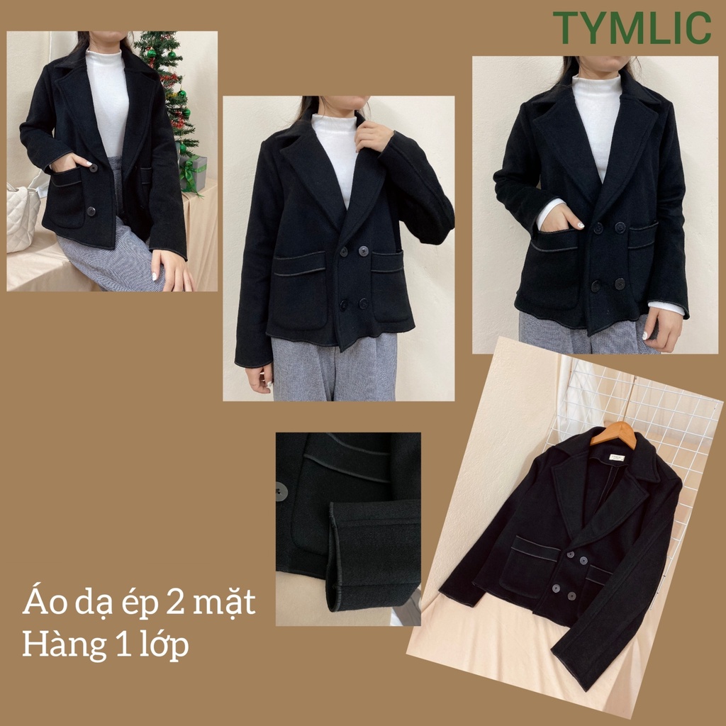 Áo Dạ Lông Cừu Cổ Vest Màu Đen Tuyền TYMLIC