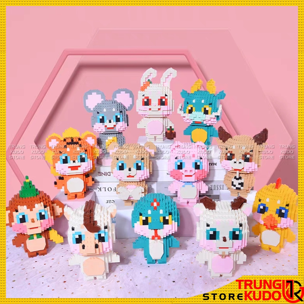 12 Con Giáp dạng mô hình đồ chơi xếp hình các con giáp làm quà tặng đồ decor