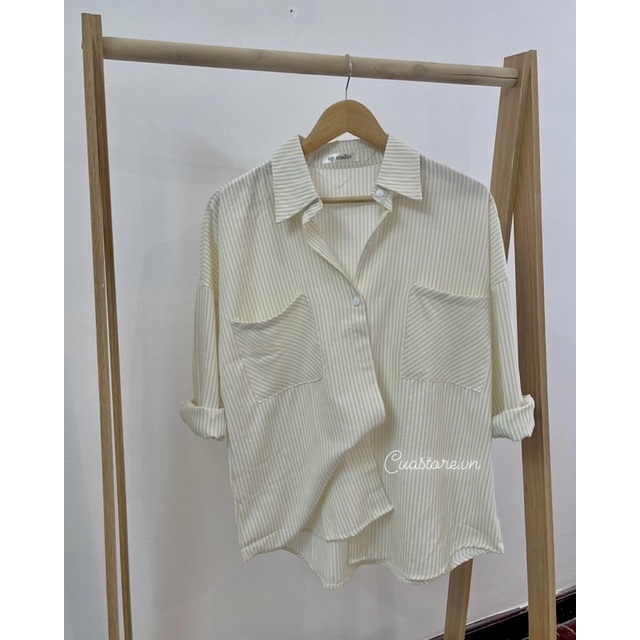 Áo sơmi kẻ sọc dài tay dáng unisex chất cotton hàng chuẩn l1