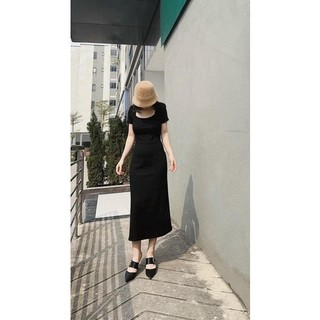 Váy dáng dài cổ U tay cộc