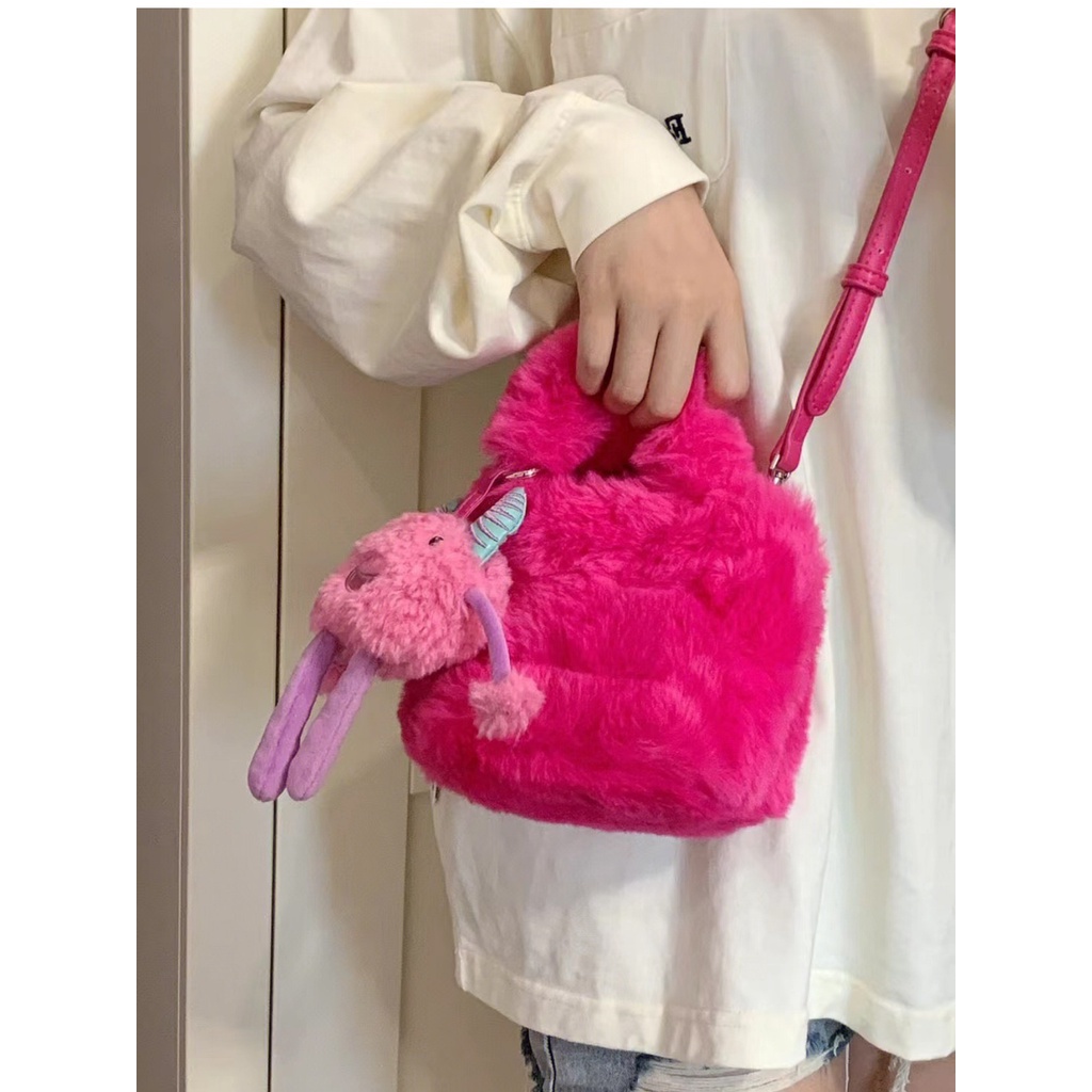 Túi Xách Nữ Túi Đeo Chéo Phủ Lông Hình Quái Vật Nhỏ Dễ Thương Thời Trang Thu Đông Cho Nữ