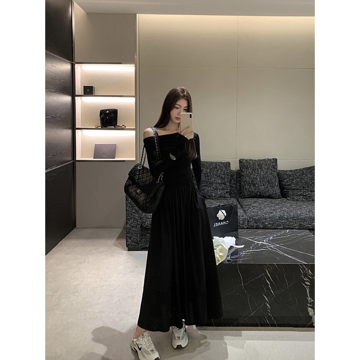 Váy Trễ Vai Dài Tay Nhún Ly Eo Eclipse Clothing