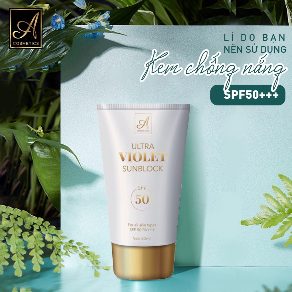 Kem chống nắng nâng tone kiềm dầu Ultra Violet SunBlock  SPF50+ A Cosmetics 50ml