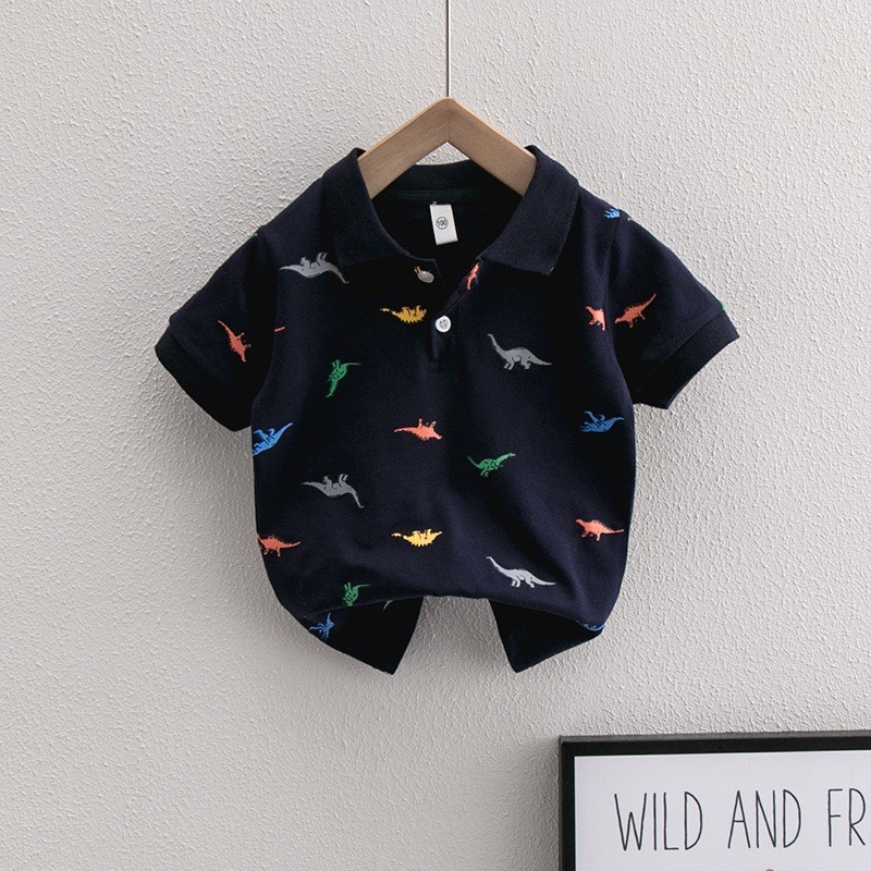 Áo phông cộc tay polo có cổ in hình khủng long cho bé trai chất vải cá sấu cao cấp - BAOBAO KIDS