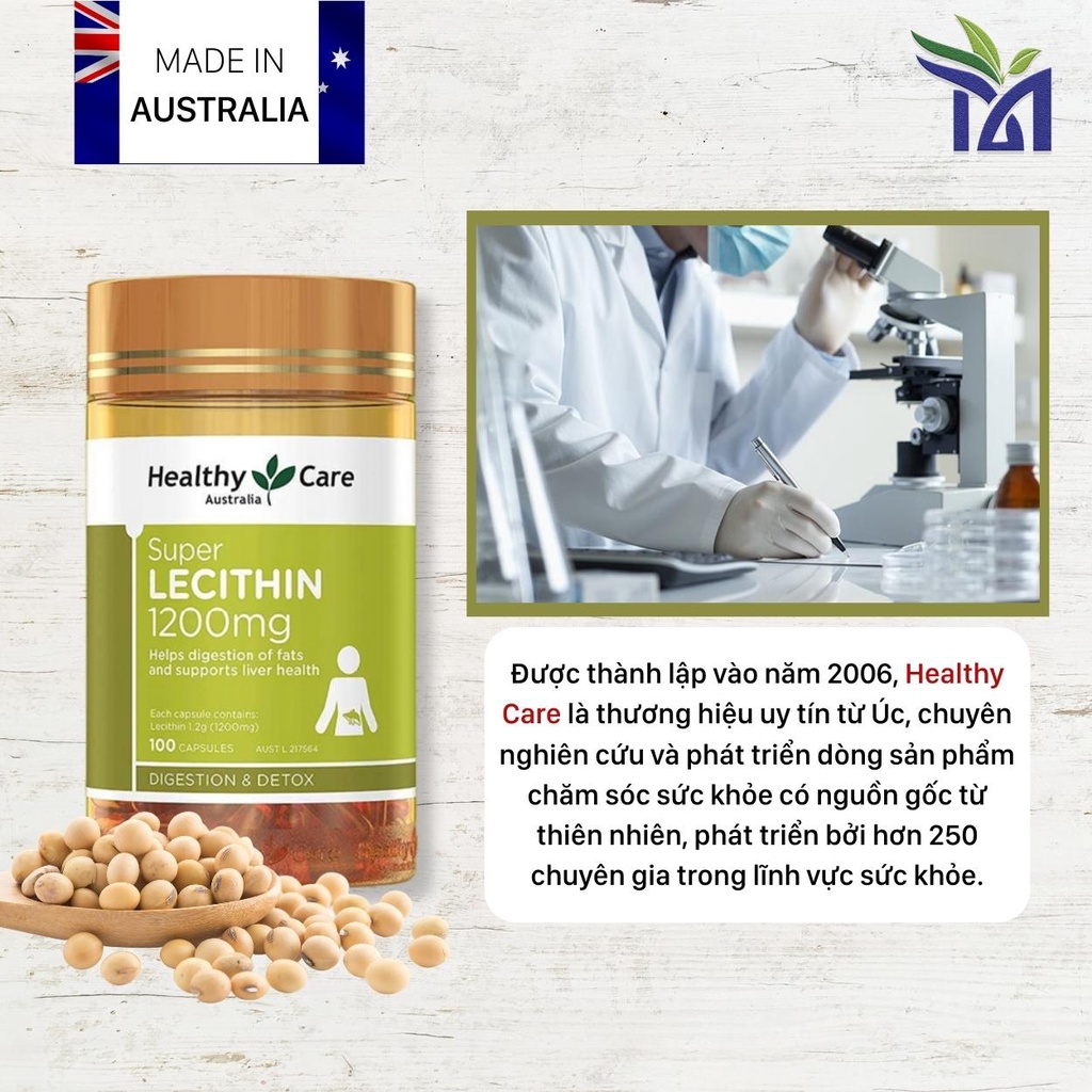 Viên Uống Mầm Đậu Nành Healthy Care Super Lecithin 100 viên Cân Bằng Nội Tiết Tố Nữ, Đẹp Da, Giảm Lão Hóa