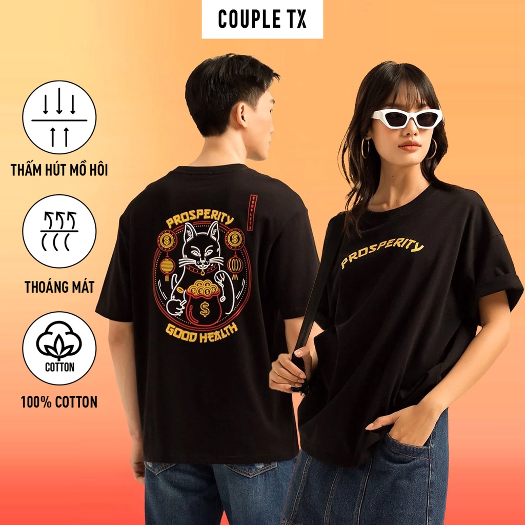 Áo Thun Nam Nữ Tết 2023 Couple TX In Màu Mèo May Mắn Thân Sau TS 234