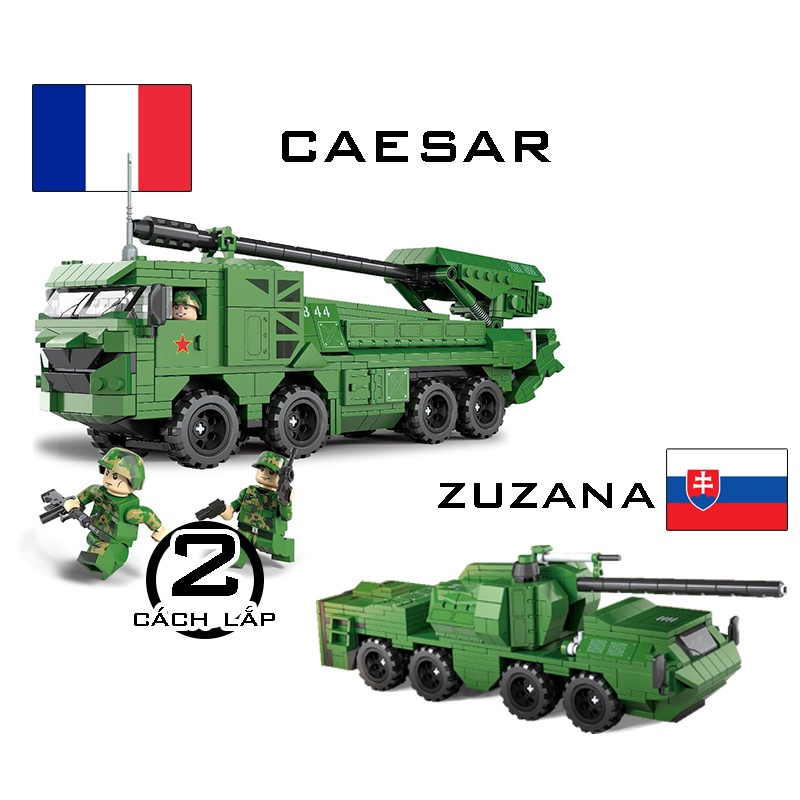 Bộ xếp hình 2 trong 1 Pháo tự hành Caesar 155mm Pháp & DANA/Zuzana 155mm Séc/Slovakia 700 chi tiết