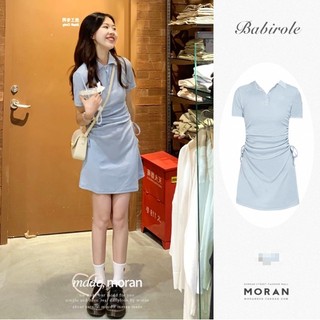 (ORDER) Váy thun sơ mi MORAN cổ bẻ POLO, dây rút eo 2 bên điệu đà dáng A-line năng động