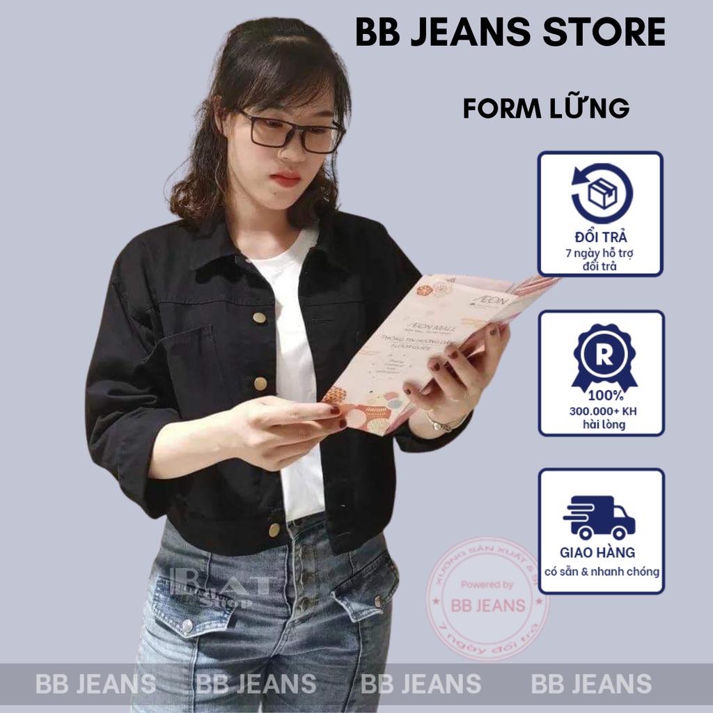 Áo khoác ngoài nữ chất kaki form lững croptop 48cm cho bạn nặng 39-57kg cao dưới 1.60m cao cấp BB Jeans