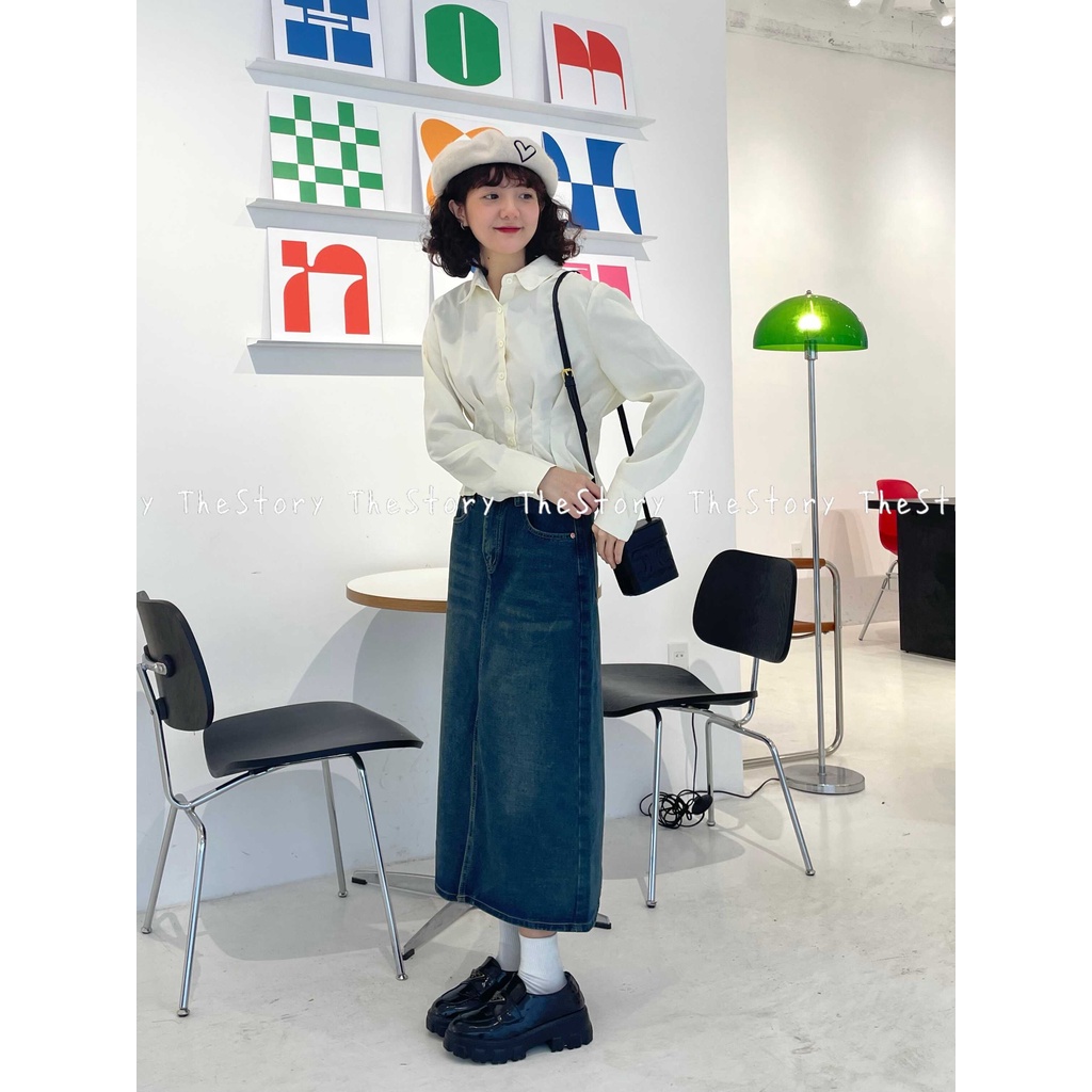 Chân váy jeans dài 2 nút khuy  CV379