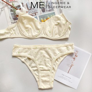 Bộ Quần Áo Lót Nữ Cotton Hàn Kháng Khuẩn Áo Có Gọng Có khe Thêm Mút Quần Lót Tam Giác Melingerie