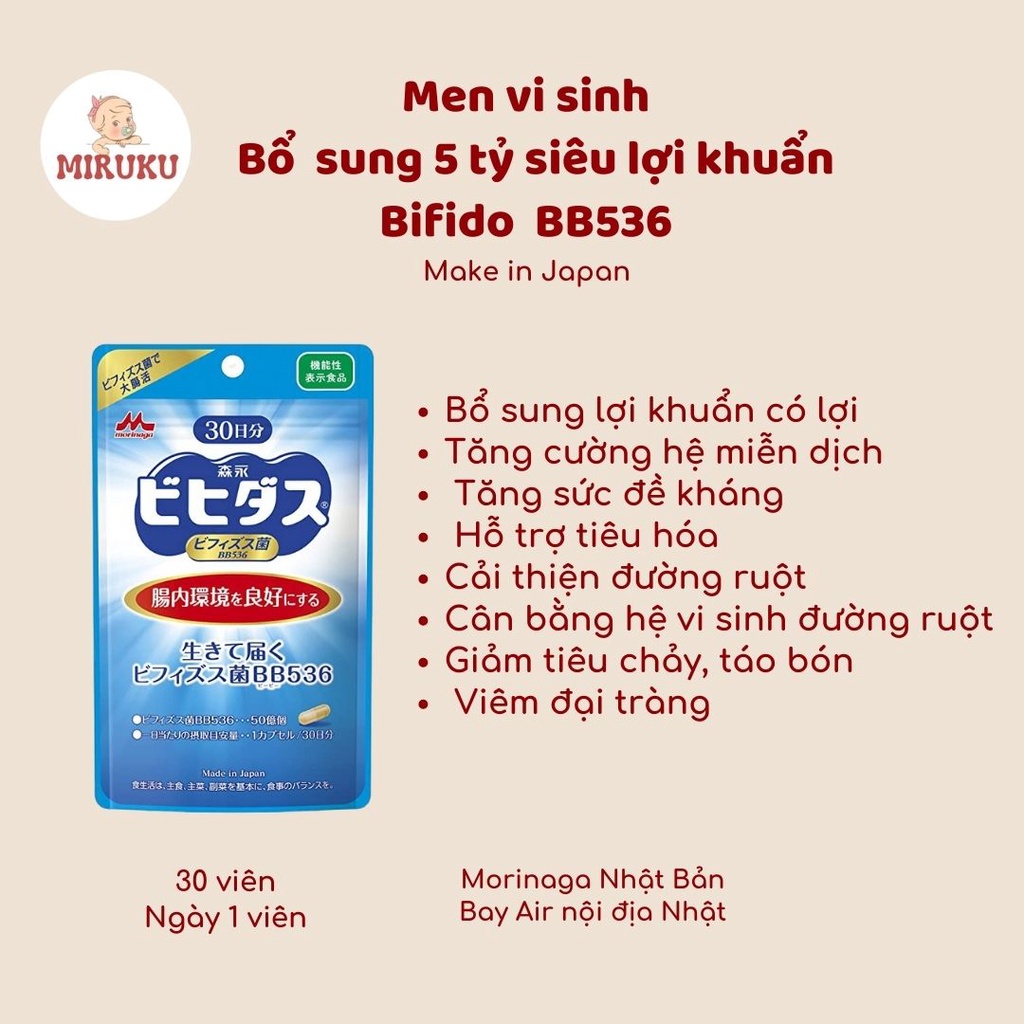 MEN LỢI KHUẨN BB536 BIFIDUS Túi 30 viên - MORINAGA - made in Japan