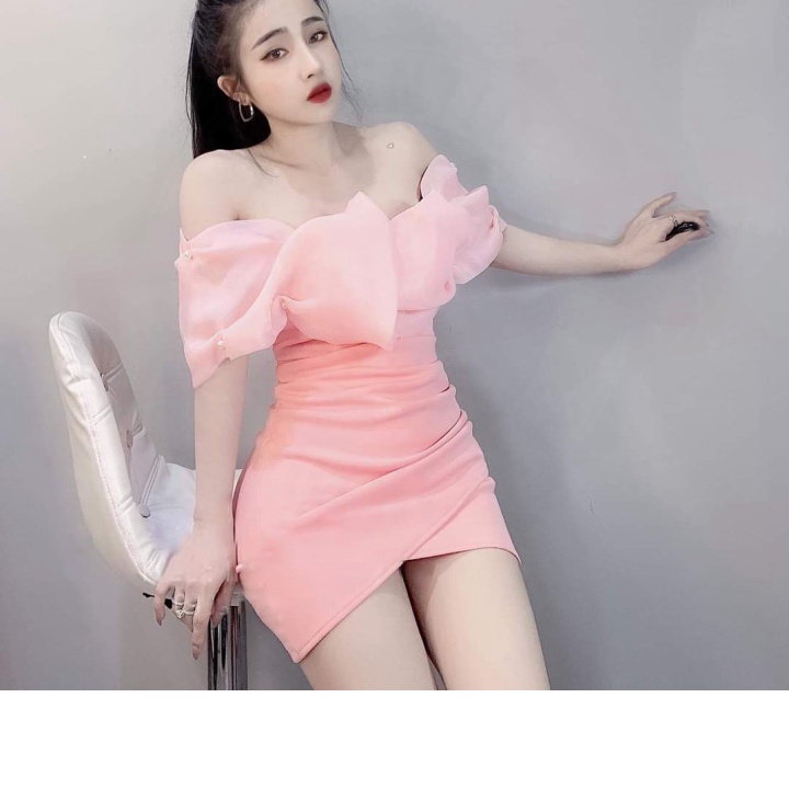 Đầm Ôm Body Trể Vai Phối Voan Kiếng LONG Mart Màu Sắc Nhã Nhặn Thật Sự Phù Hợp Để Tới Công Sở, Đi Làm Hoặc Đi
