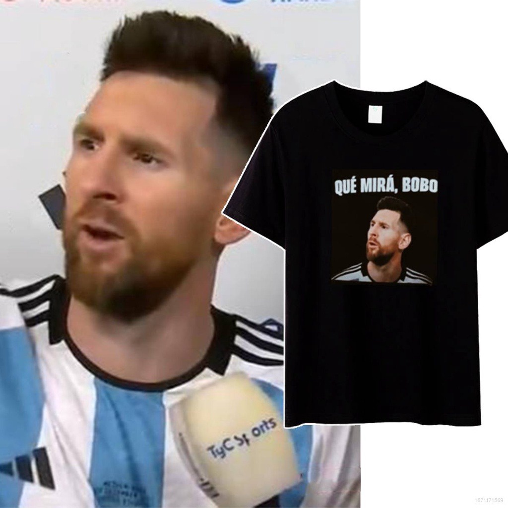 Áo thun hình Leo Messi Post-match Interviews QUE MIRA BOBO cực chất giá rẻ mẫu HOT bán chạy