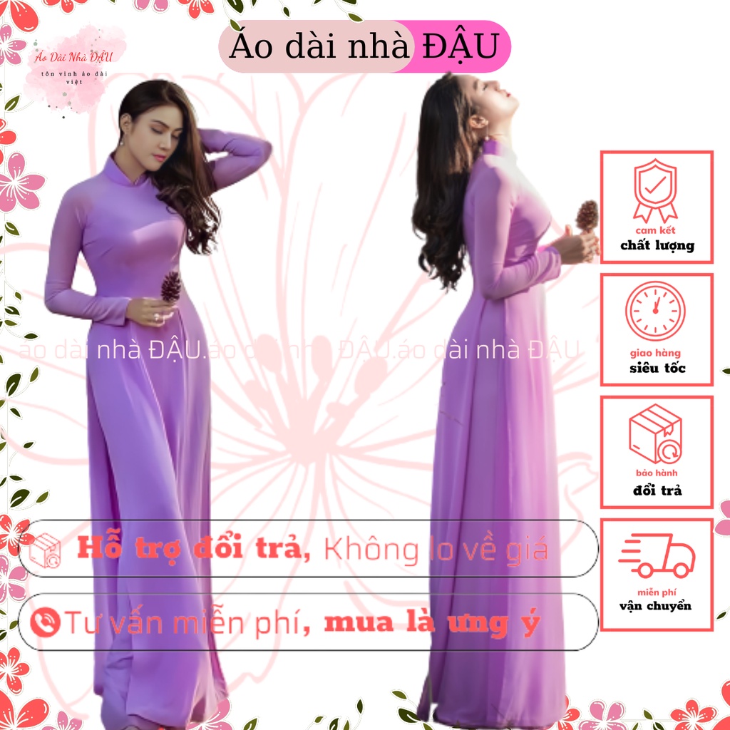 Áo dài truyền thống nữ màu tím nhạt hoa cà chất liệu lụa mỹ cao cấp may sẳn - Áo dài NHÀ ĐẬU