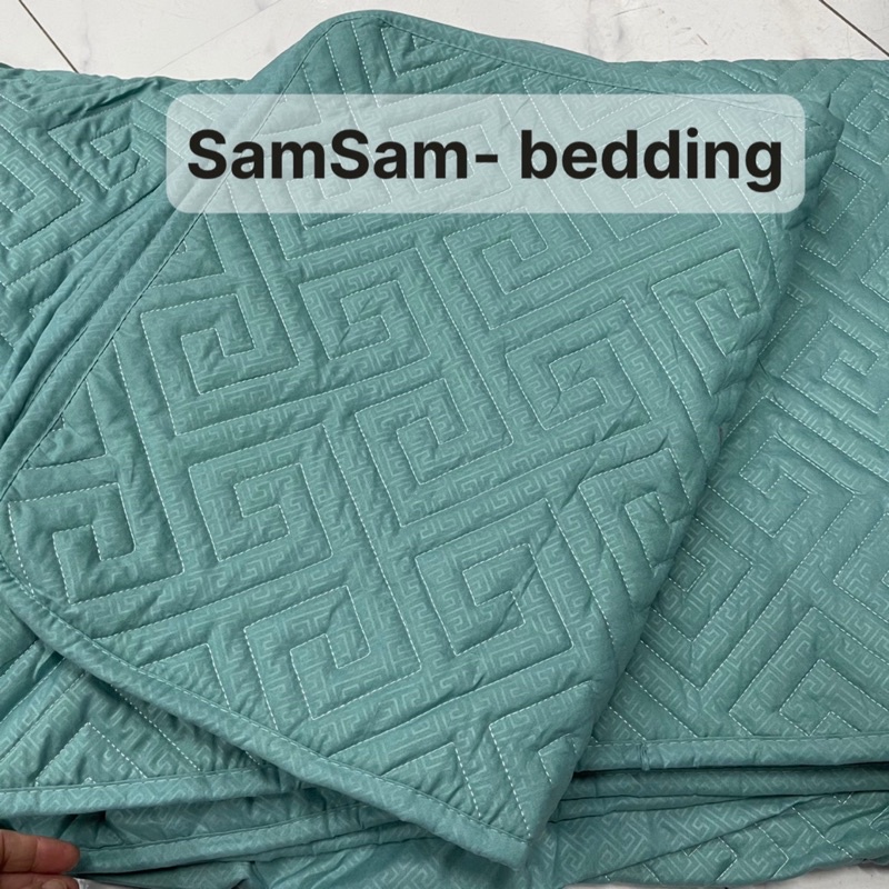 Bộ ga lụa Vân chìm Trần bông thêu họa tiết chữ vạn sét 4 món y hình