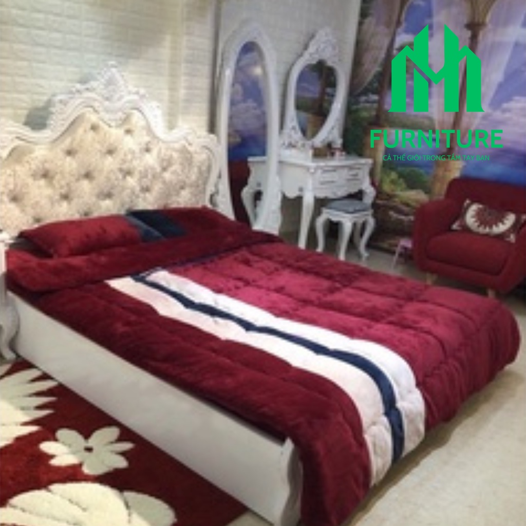 COMBO Giường ngủ và bàn trang điểm MINHUY, Giường thiết kế hoàng gia phong cách Châu Âu sang trọng và hiện đại bh 1 năm