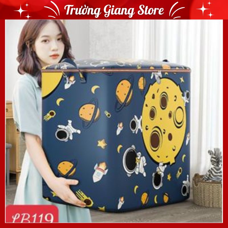 Túi Vải Đựng Quần Áo, Chăn Ga, Nắp Khóa Kéo, Cỡ Lớn, Gấp Gọn 100L Hình Phi Hành Gia