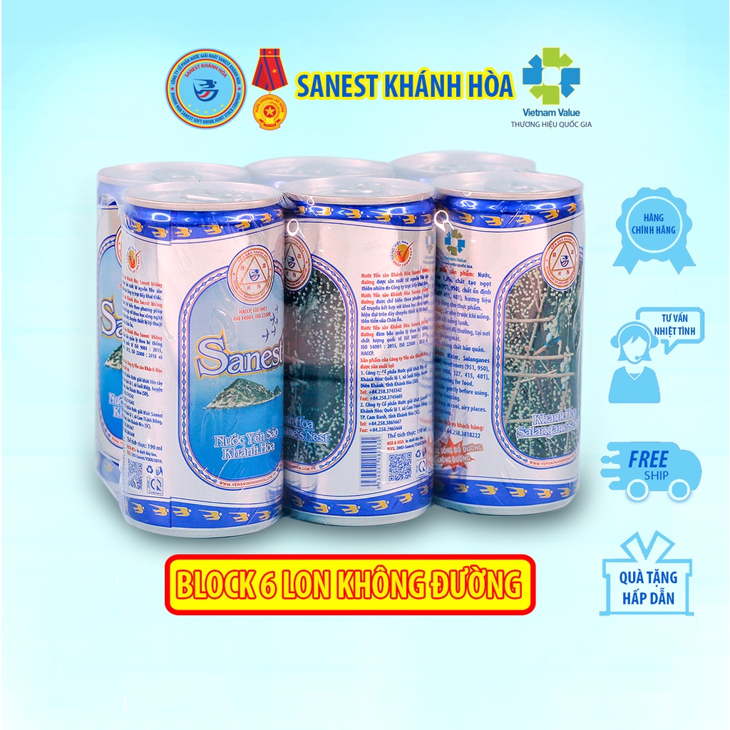 Nước Yến Sào Sanest Không đường - Khay 30 lon x 190ml