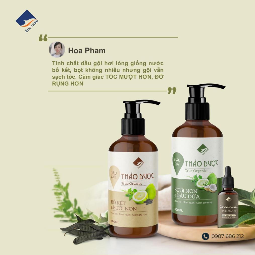 Dầu gội Dầu xả Thảo Dược True Organic Ecocare chăm sóc tóc chuyên sâu - Chuyên biệt cho tóc hư tổn và gãy rụng