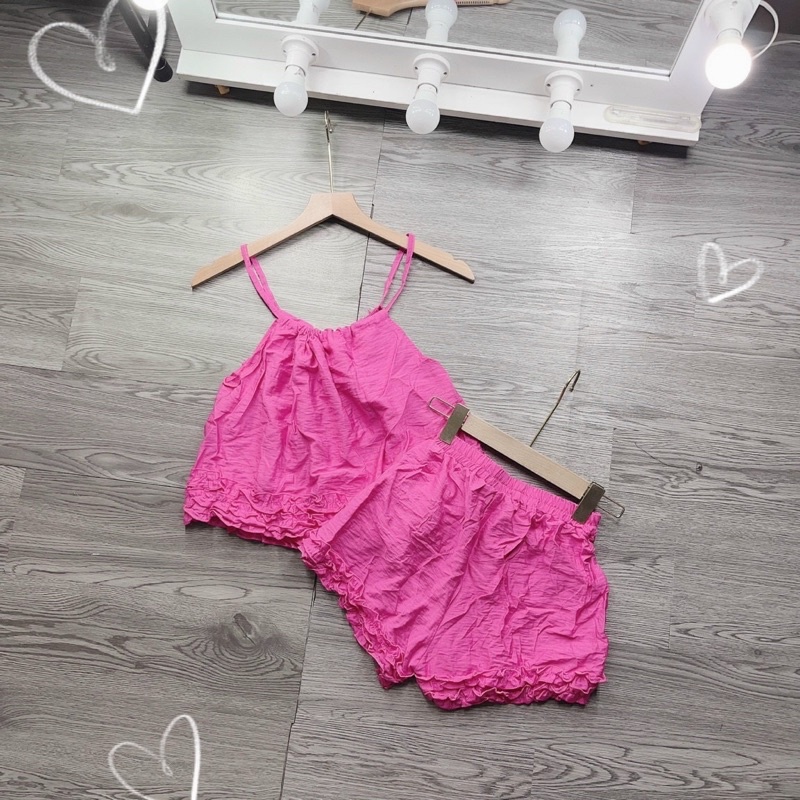 Set Bộ 2 Dây Suôn Viền Bèo Kèm Quần Short Xinh Xắn