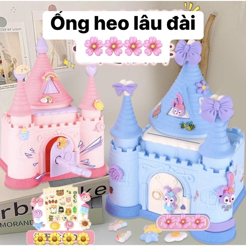 Ống heo lâu đài , hộp đựng tiết kiệm hình lâu đài có khoá