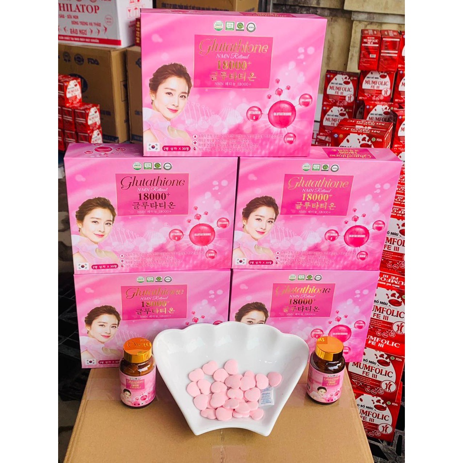 Combo 5 hộp Nước uống Collagen NMN, 5 hộp Glutathion 18000