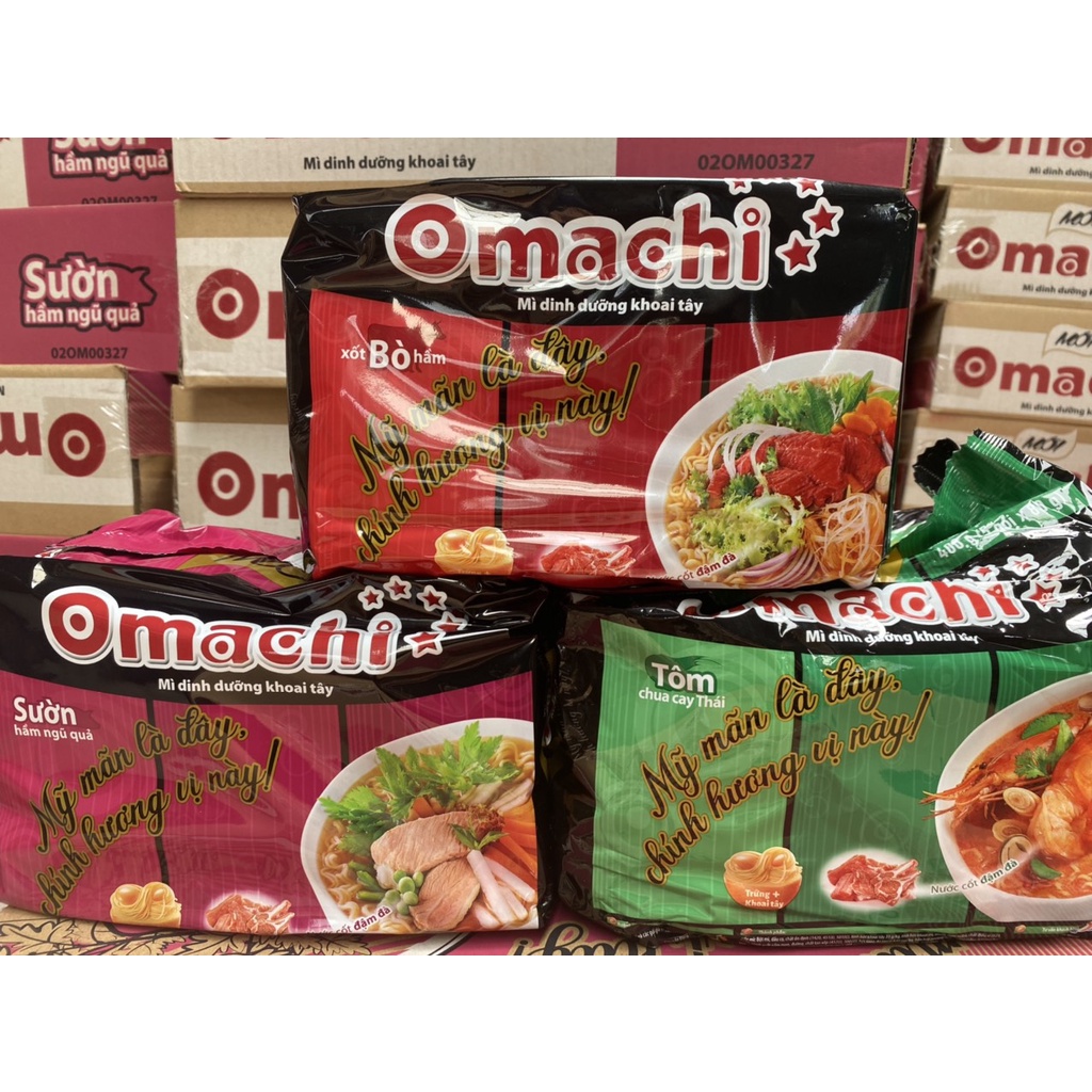 Bịch 5 gói mì khoai tây Omachi xốt bò hầm/ sườn hầm ngủ quả/ tôm chua cay