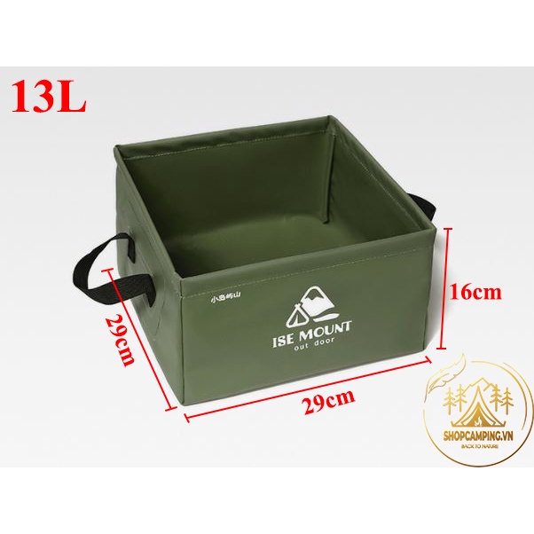 Xô nước gấp gọn hình vuông Ise Mount, xô đựng nước dã ngoại cắm trại - Camping VietNam