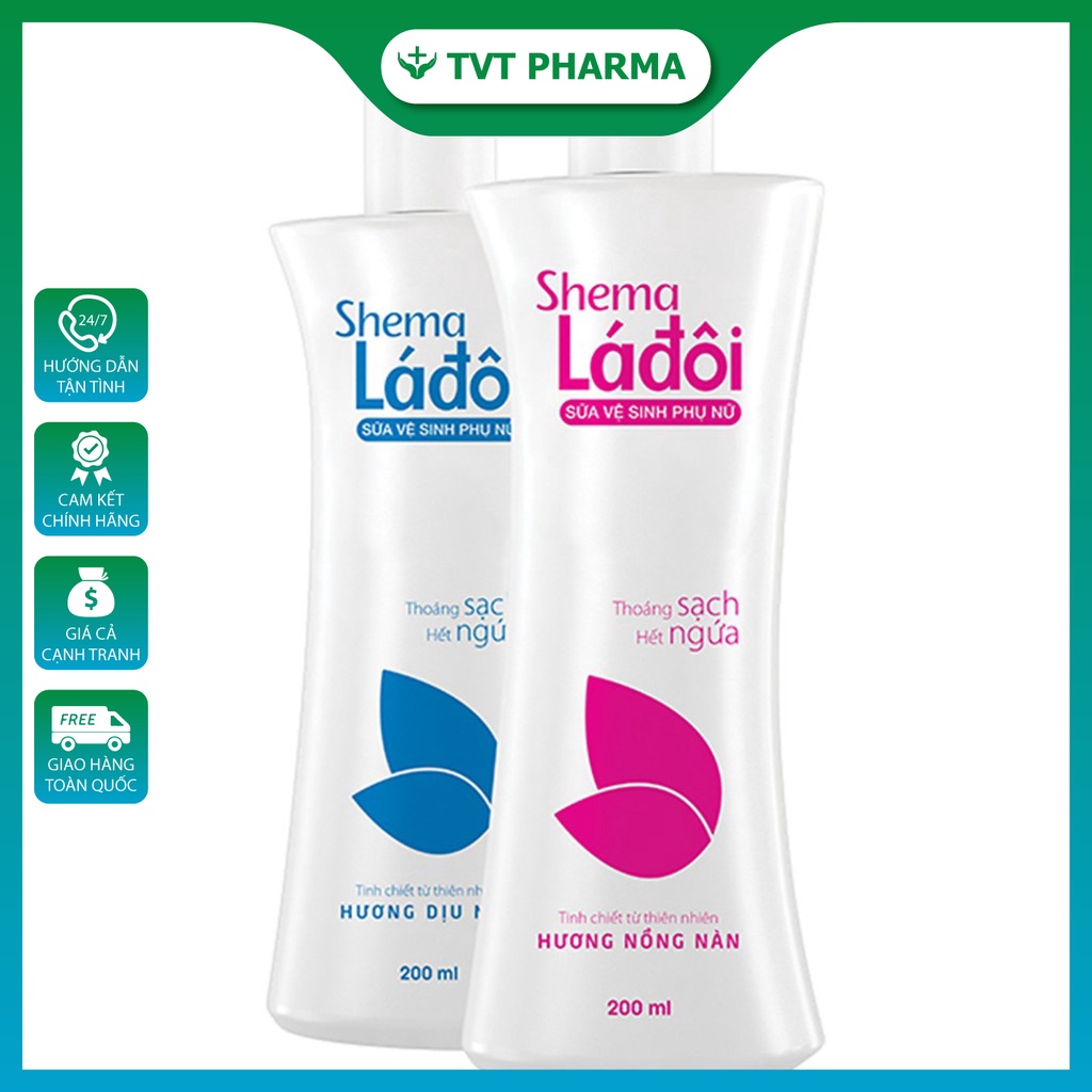 Dung Dịch Vệ Sinh Nữ Shema Lá Đôi Xanh Giúp Giảm Ngứa Rát, Khử Mùi Hôi 200ML