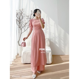 Áo dài cổ tròn tay phồng hồng ad02253