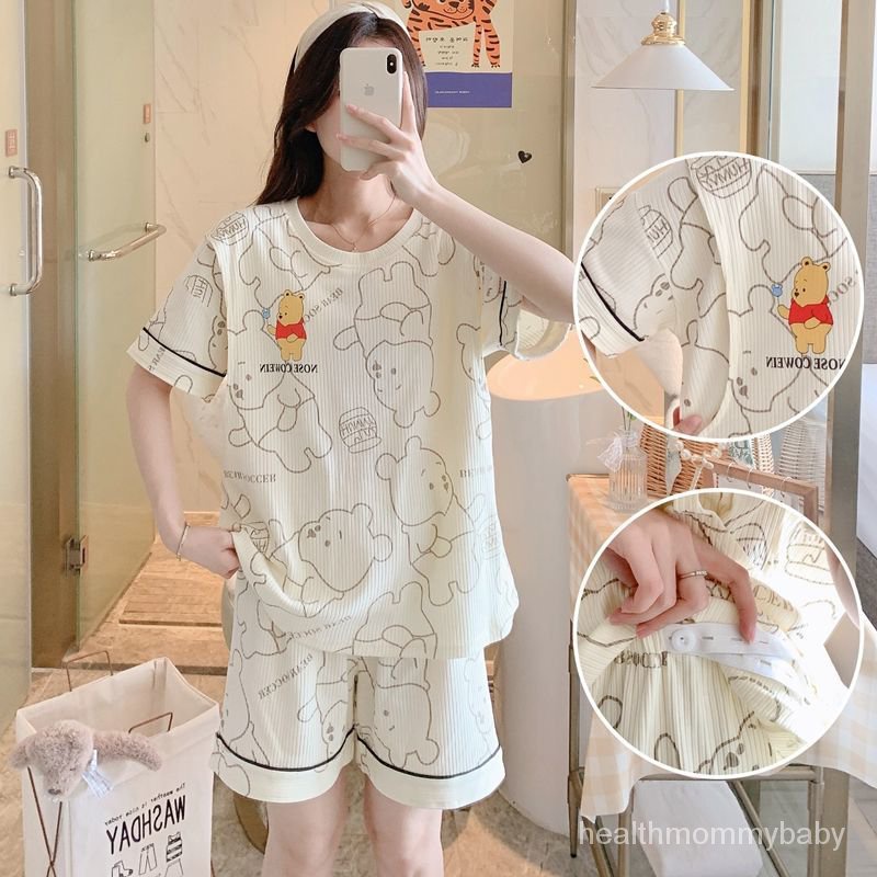 Đồ Ngủ Cho Con Bú Tay Ngắn Mẫu Mỏng Sau Sinh Bộ Đồ Bà Bầu Cỡ To Đồ Mặc Nhà Cho Con Bú