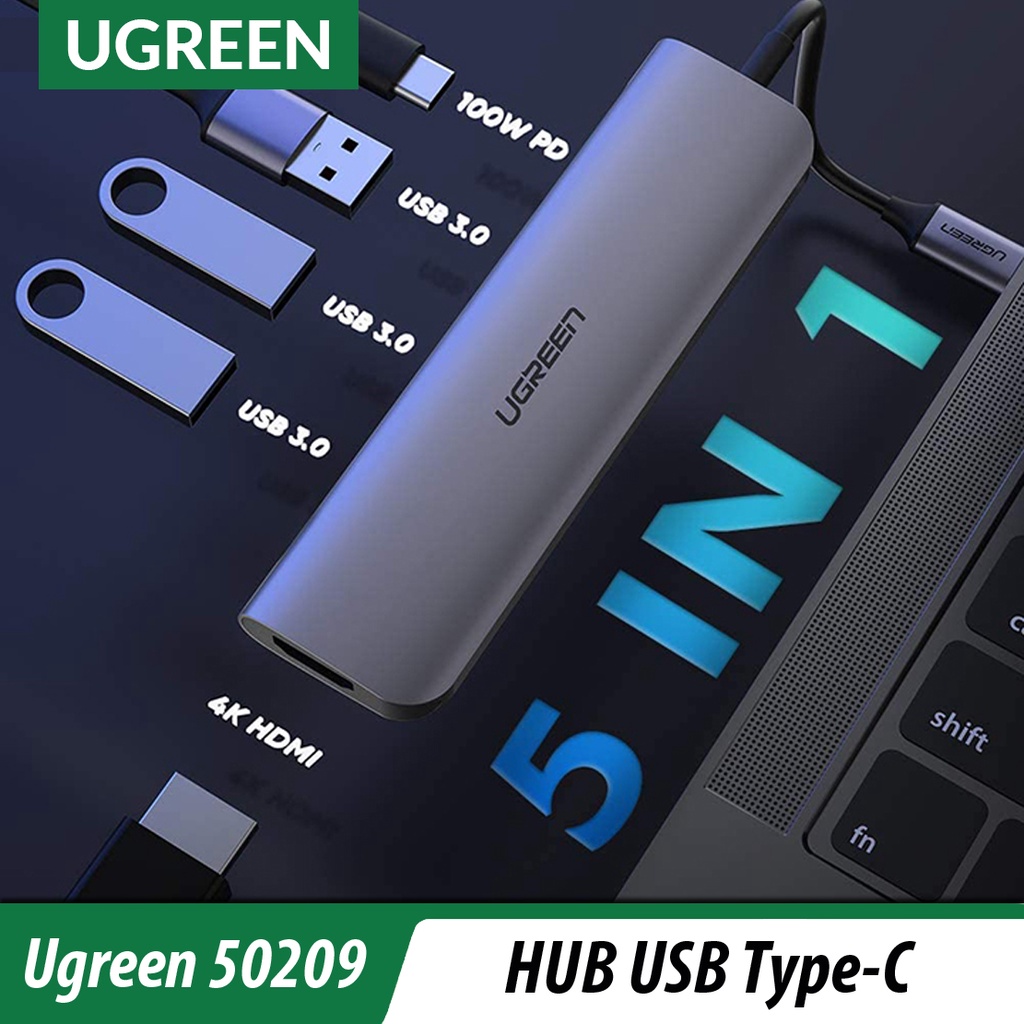 Hub Cổng USB Type-C ra HDMI, USB 3.0, PD Charging Cao Cấp - UGREEN 50209 Chính Hãng