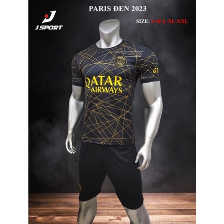 Bộ quần áo đá banh PSG đen sọc vàng sân khách (mẫu th4) JP2023
