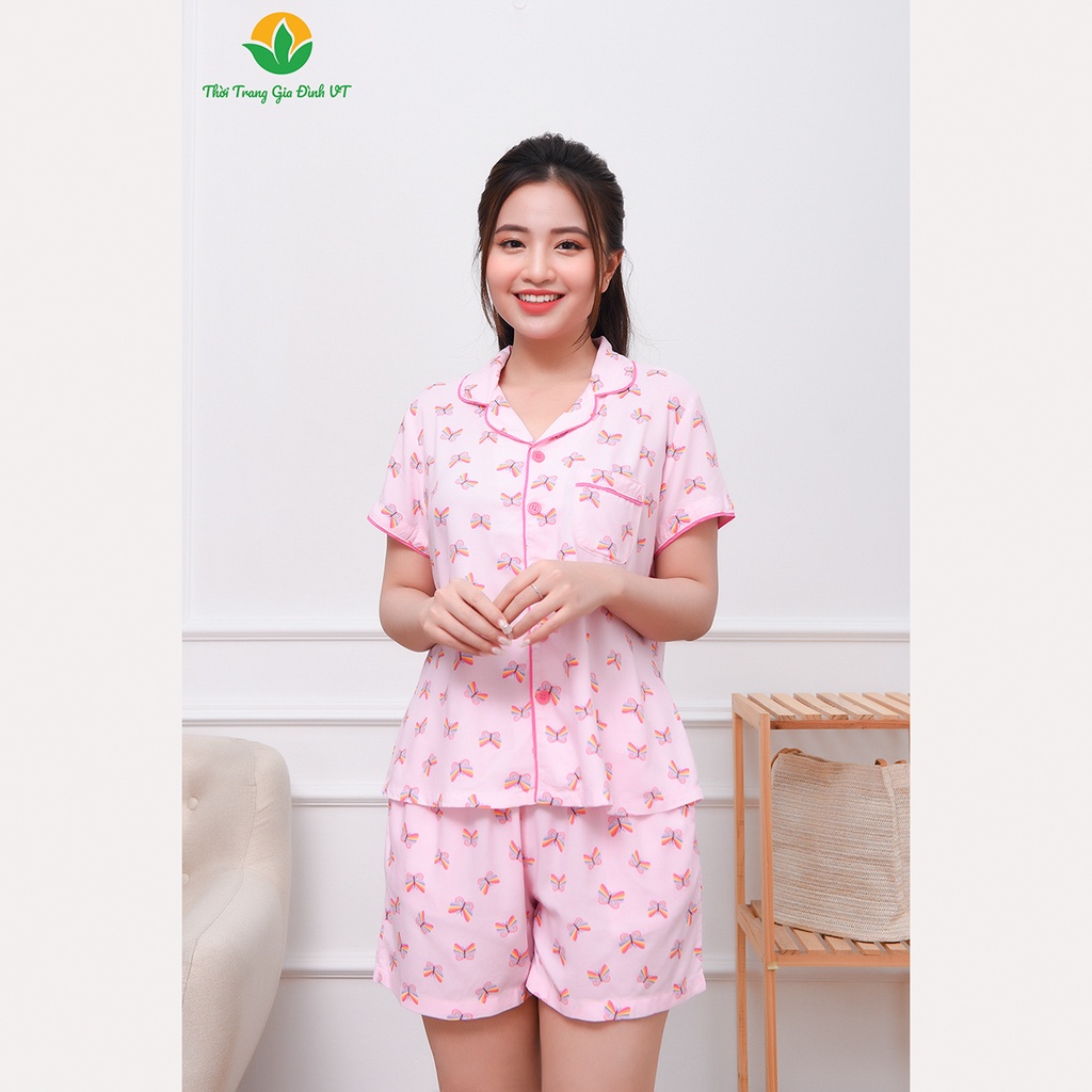 Bộ pijama lanh cho nữ, quần đùi, áo cộc tay thời trang gia đình VT - B03.2305