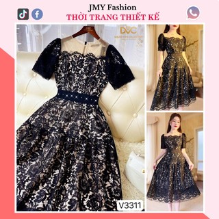 V3311 Váy xoè ren đen tiểu thư [Dolce Viva Colection (DVC/ACC)] Váy đầm ren hoa đen nữ tính