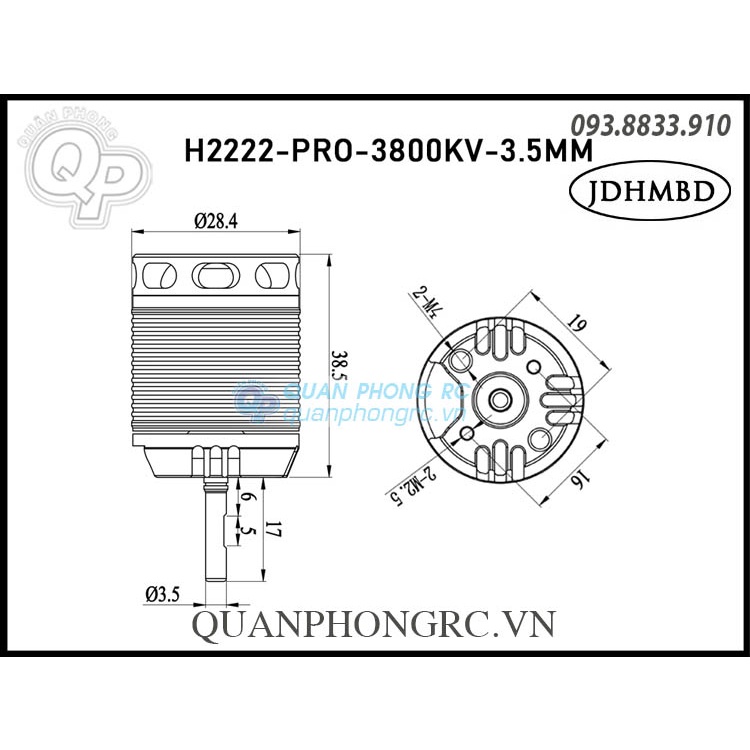 Động Cơ Motor Brushless JDHMBD H2222-PRO 3800KV 3.5MM Shaft For Trex 450 480 X360 Helicopter Red