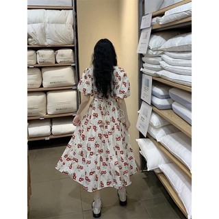 Đầm midi cổ V hoa đỏ (ảnh thật/ có sẵn)