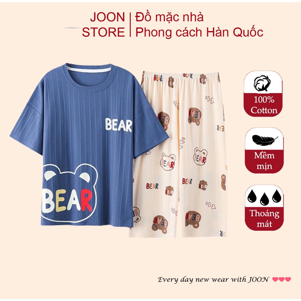 Đồ bộ lửng nữ mặc nhà bộ ngủ cotton họa tiết xinh xắn thấm mồ hôi có big size 40 đến 90kg mùa hè C17 JOON