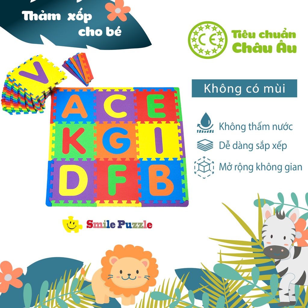 Thảm Xốp Cho Bé Smile Puzzle - Chữ Cái - Viền Ngoài - Không Mùi - Tiêu Chuẩn Châu Âu (26 Miếng）