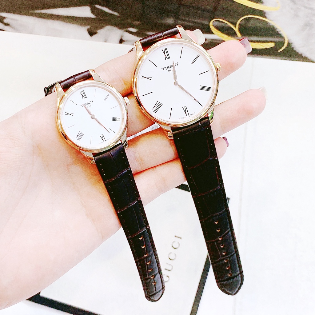 Đồng hồ đôi nam nữ dây da Tissot Tradition T063.409.36.018.00 và T063.209.36.038.00