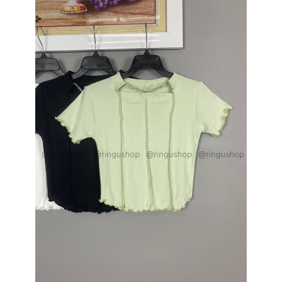 Áo thun body kiểu vạt bầu phối xích tay ngắn chất gân tăm- Ringu shop