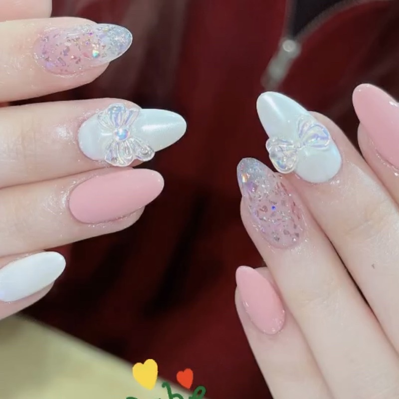 Nailbox hồng nhũ nơ