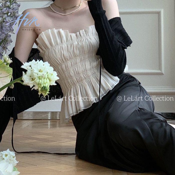 Lelart Áo Ống Xếp Ly Ôm Dáng Vừa Vặn Phong Cách Mùa Hè Pháp 2022 Mới Mẻ Dễ Phối Đồ Cho Nữ