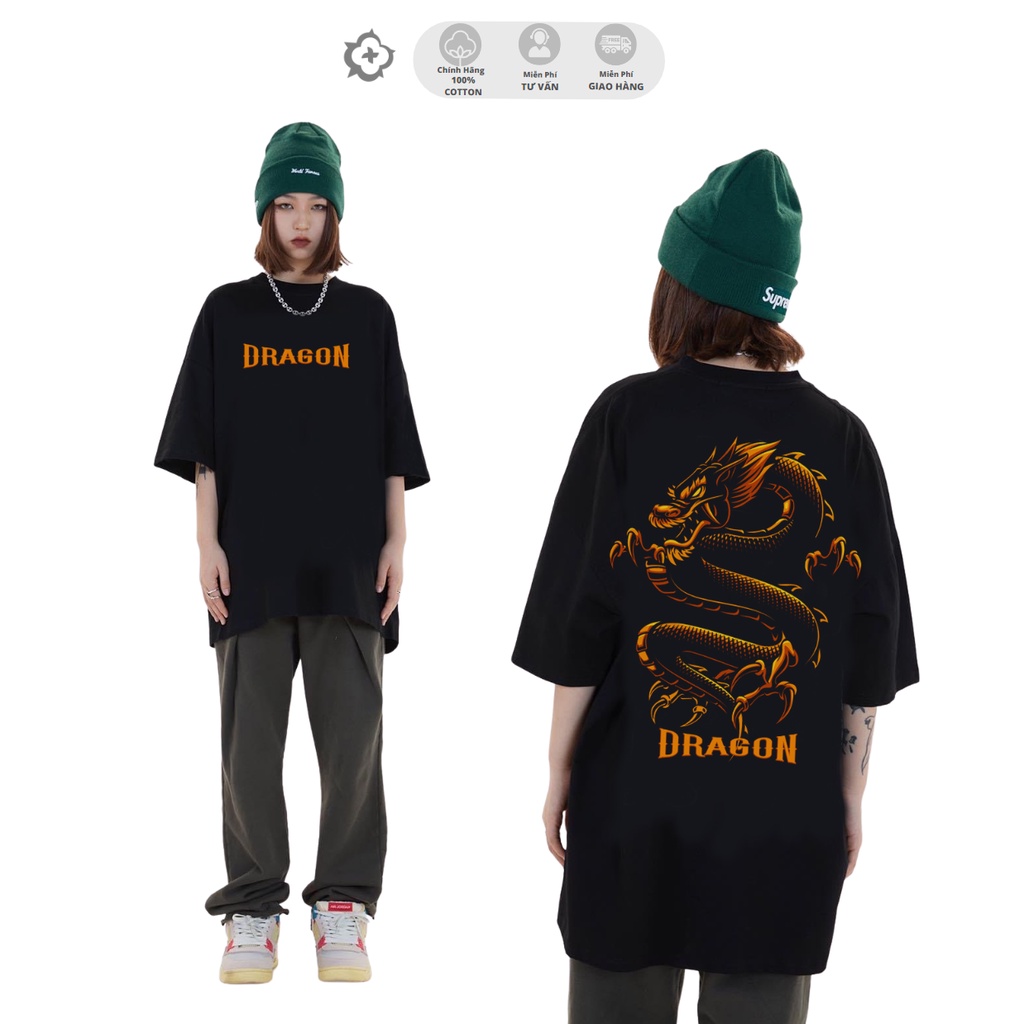 Áo Thun Nam TNC - Dragon - In Lụa Kts 100%Cotton - Áo Phông Đen Unisex Form Rộng Hình Rồng Cực Đẹp Dễ Phối