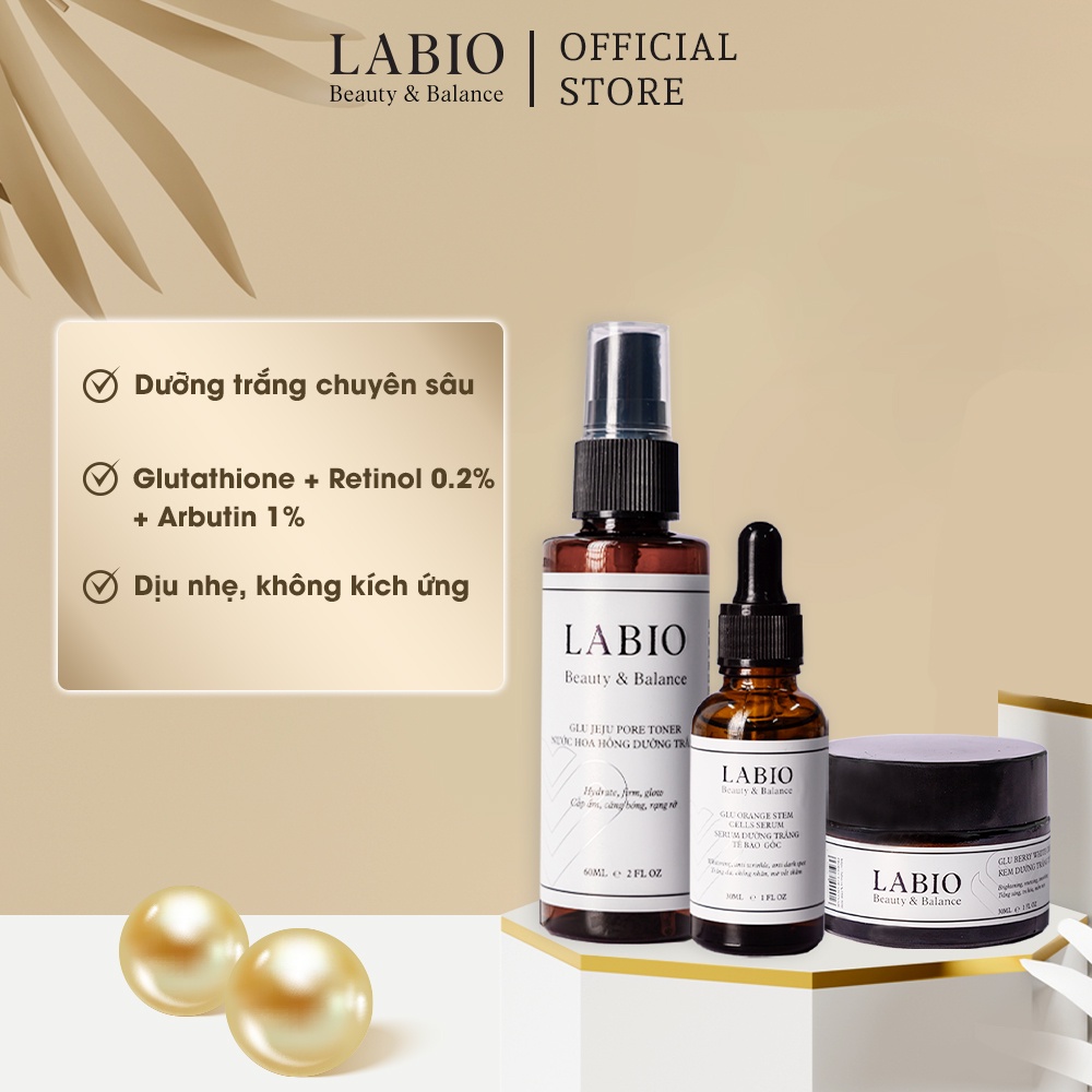 Combo 3 Toner, Serum & Kem Dưỡng Trắng Sáng, Cân Bằng Độ Ẩm, Mờ Nám Sạm LABIO Glutathione