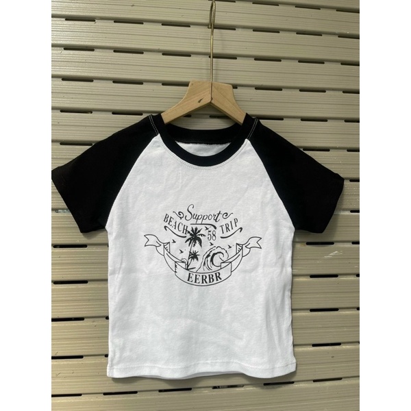 Áo Thun croptop phối tay màu raplang siêu xinh