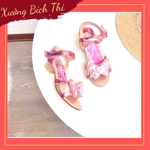 Dép sandal cho bé cao gót, dép quai nơ công chúa Elsa cho bé gái DS1D
