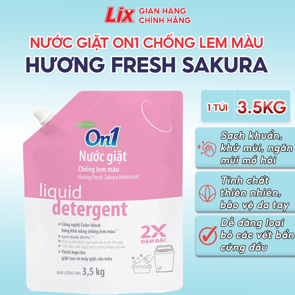 Nước giặt xả On1 chống lem màu hương Fresh Sakura 3.5Kg N6403 sạch khuẩn, khử mùi, kết hợp giặt xả 2 trong 1