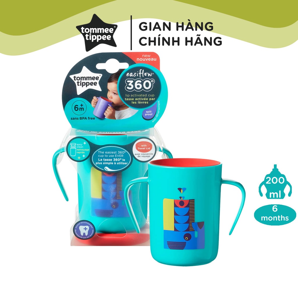 Ly tập uống nước chống tràn cho bé Tommee Tippee 360 Deco Trainer 200ml từ 6 tháng - Xanh cổ vịt